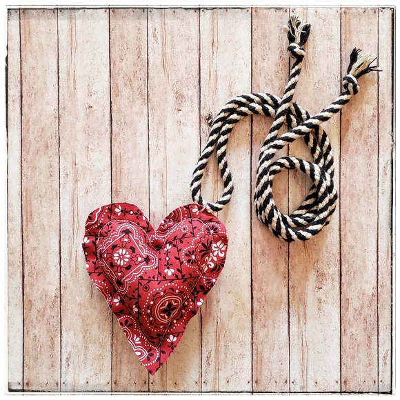 handmade primitive bandana stuffed heart statement necklace - Picture 3 of 11